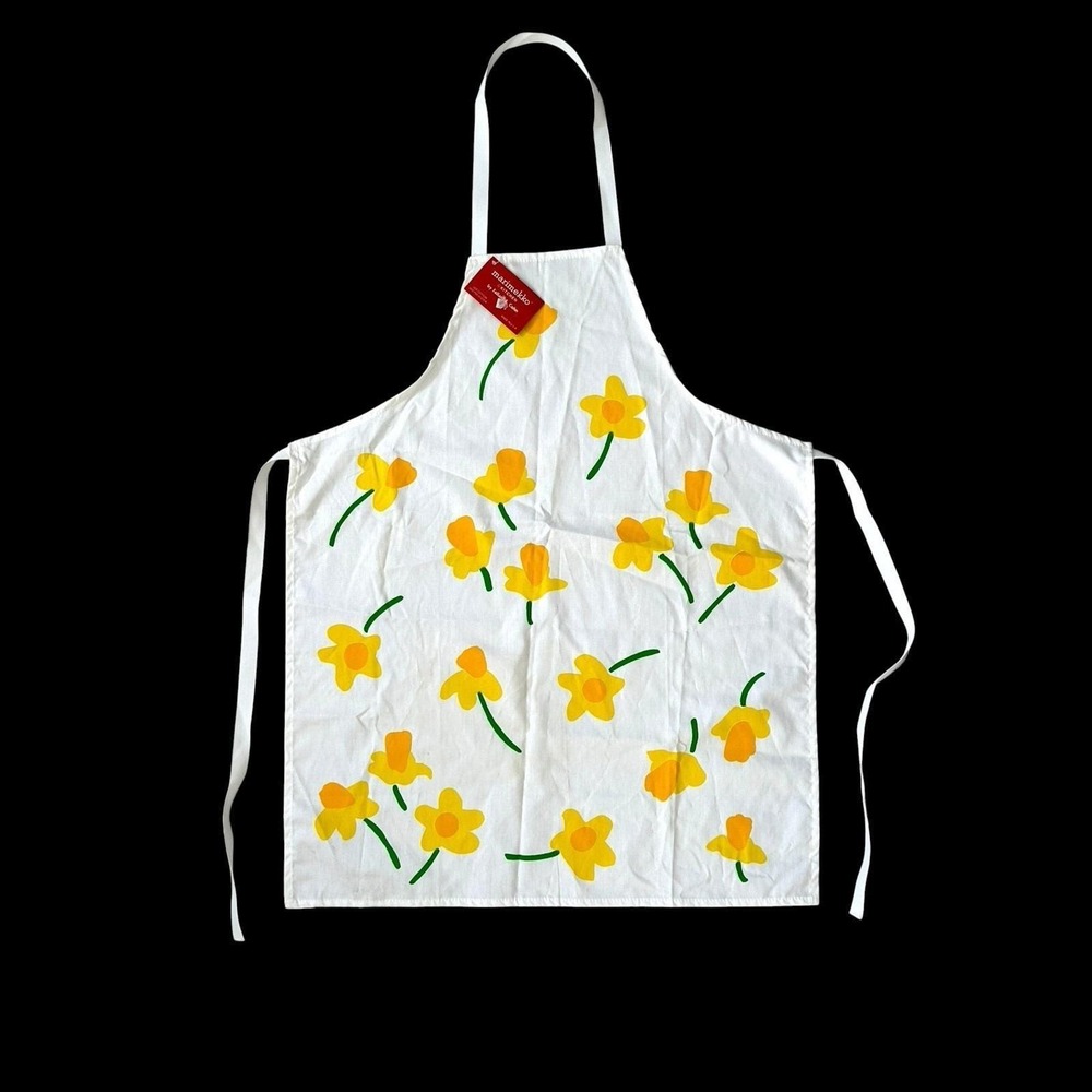 Vintage Marimekko Kitchen Fallani & Cohn Apron Yellow Floral Daffodil White USA